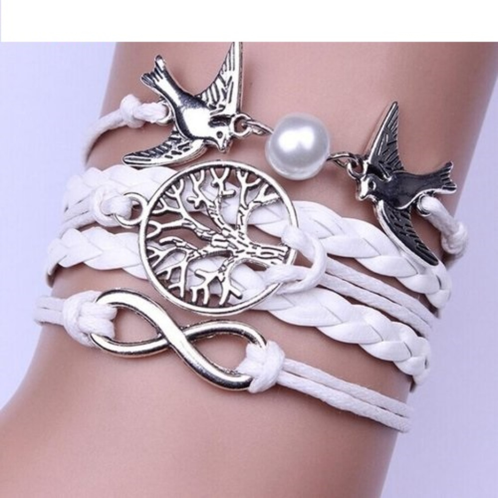 White Infinity Dove Pearl Wrist Bracelette